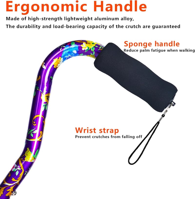 Folding Adjustable Walking Cane for Seniors - Lightweight Floral Design