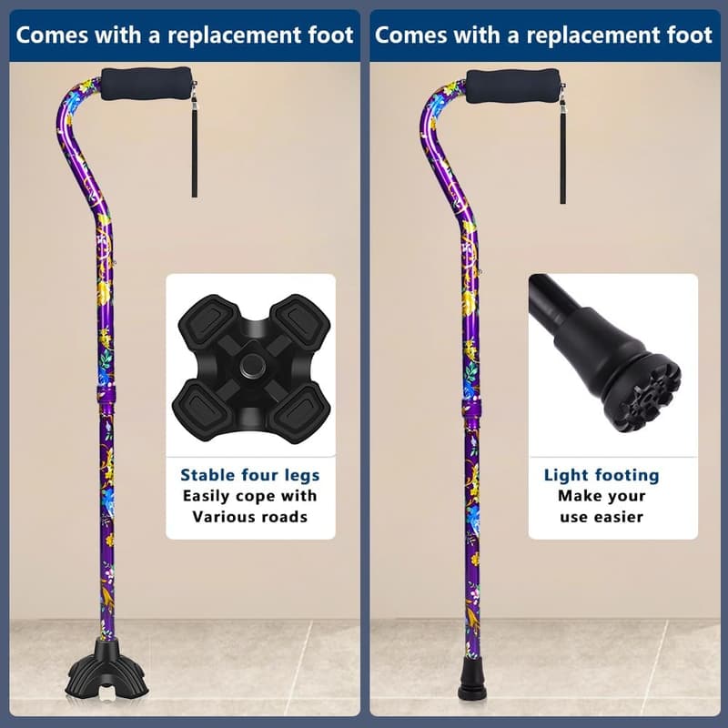Folding Adjustable Walking Cane for Seniors - Lightweight Floral Design