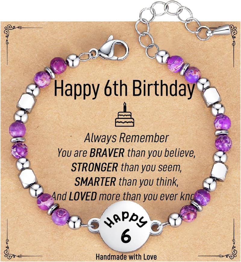 Natural Stone Bracelet with Birthday Card for Girls, Ages 6-21
