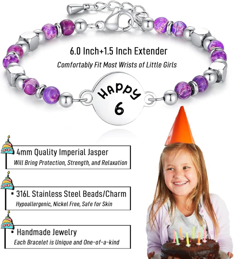 Natural Stone Bracelet with Birthday Card for Girls, Ages 6-21