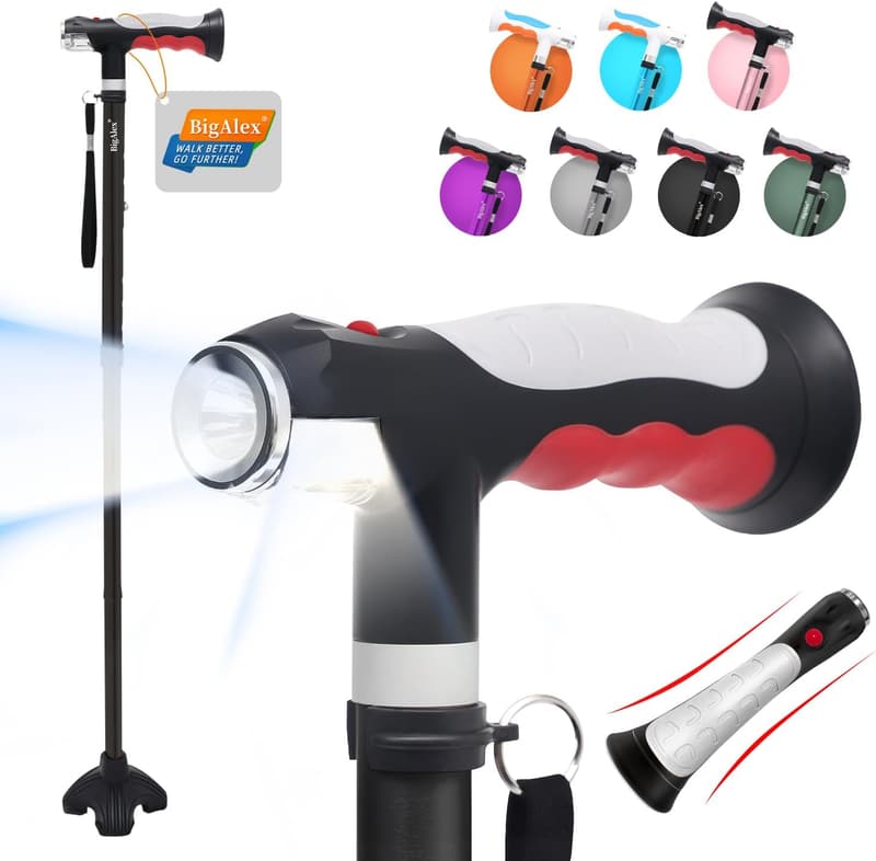 Dual LED Folding Walking Cane - Adjustable & Portable for Seniors