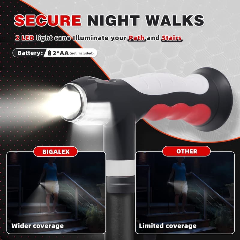 Dual LED Folding Walking Cane - Adjustable & Portable for Seniors