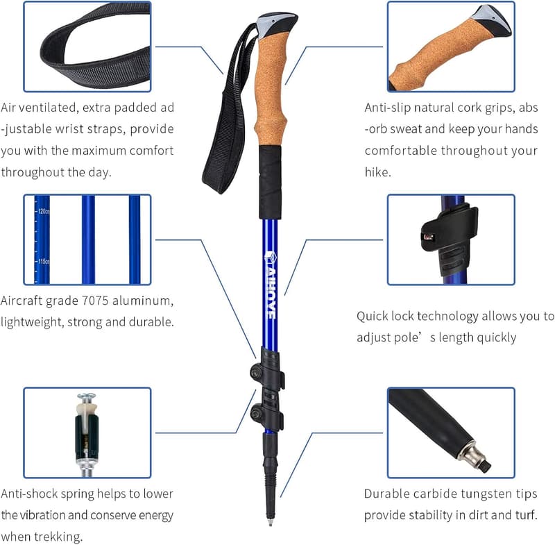 Adjustable Trekking Hiking Poles - 2 Pack Lightweight Aluminum