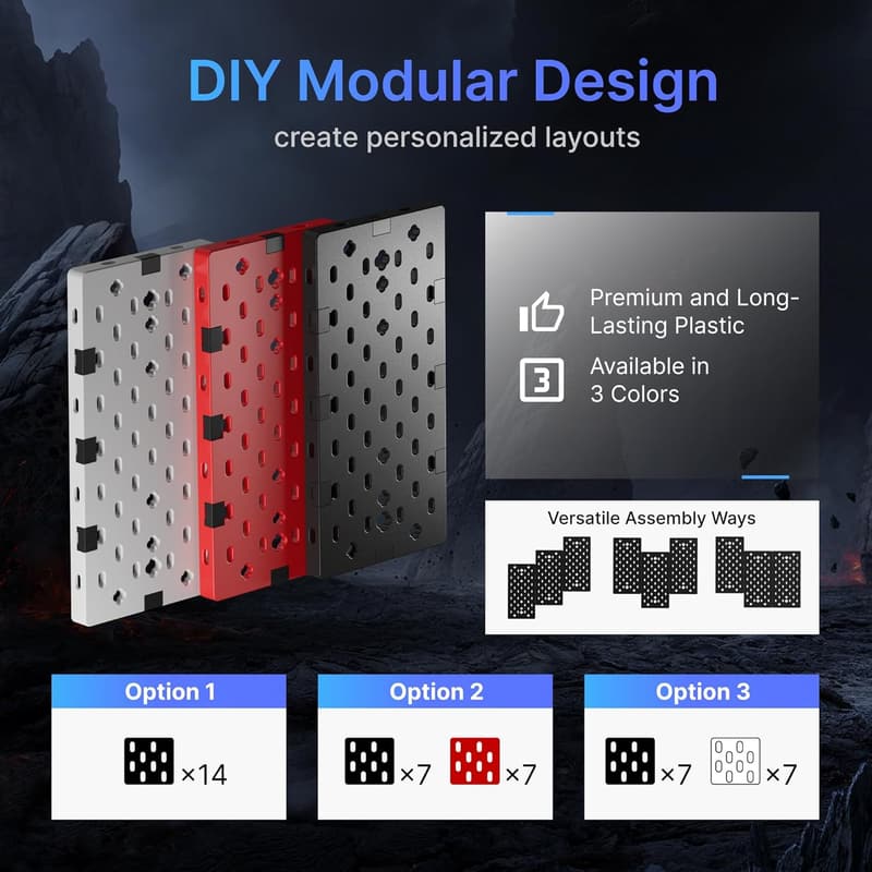 Modular Gaming Pegboard Wall Mount with Controller Holder - Black