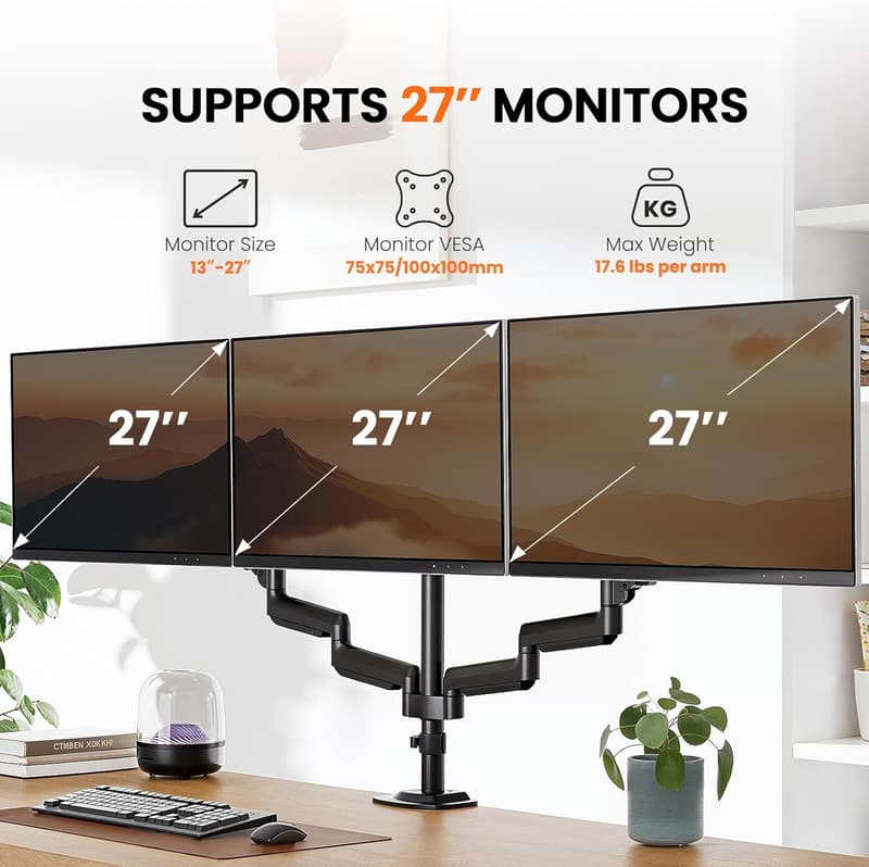 Premium Aluminum Triple Monitor Mount for 13-27