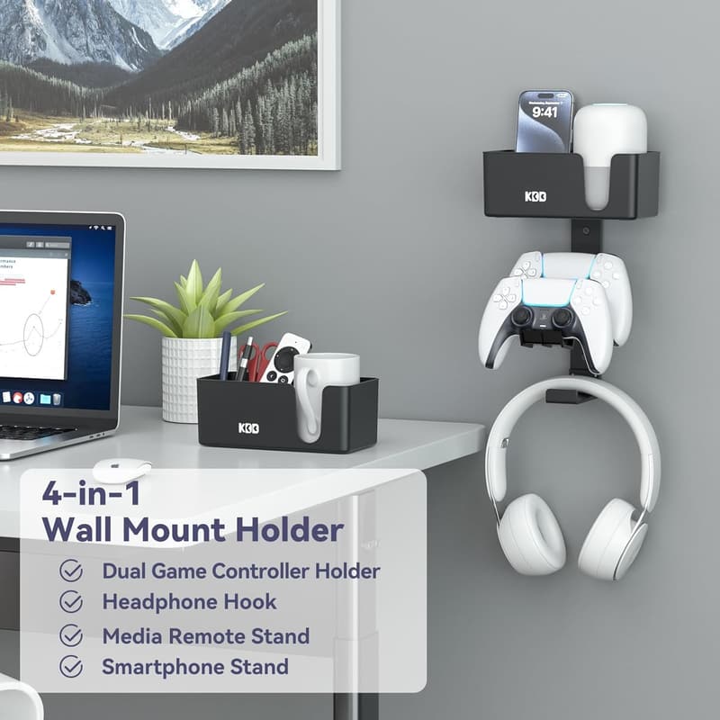 Game Controller and Headphone Hanger - 4-in-1 Wall Mount