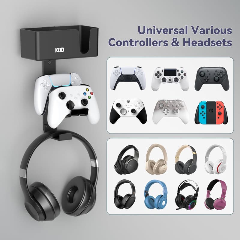 Game Controller and Headphone Hanger - 4-in-1 Wall Mount