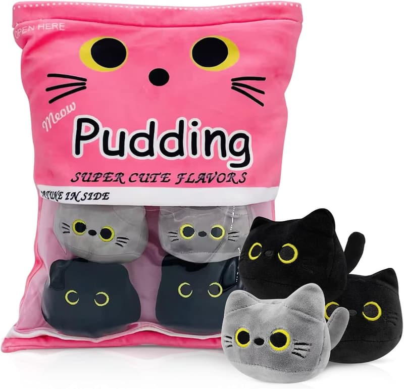 Cute Gray Cat Plush Toy Set - Soft Stuffed Animal Pillows for Kids
