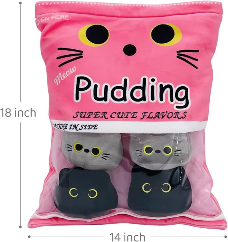 Cute Gray Cat Plush Toy Set - Soft Stuffed Animal Pillows for Kids