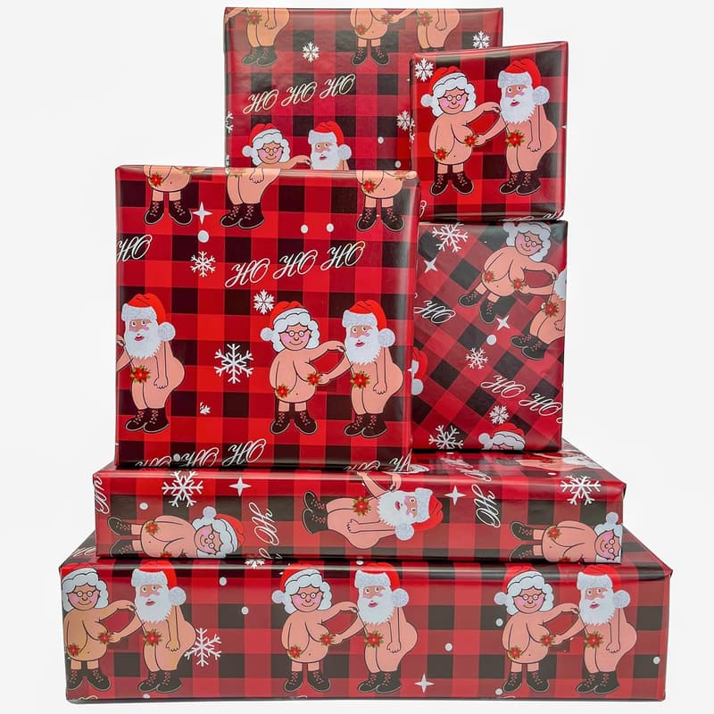 Naughty Santa Wrapping Paper for Winter Gifts - 20x28 Inches