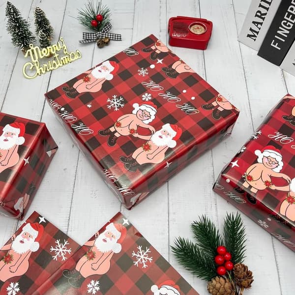 Naughty Santa Wrapping Paper for Winter Gifts - 20x28 Inches