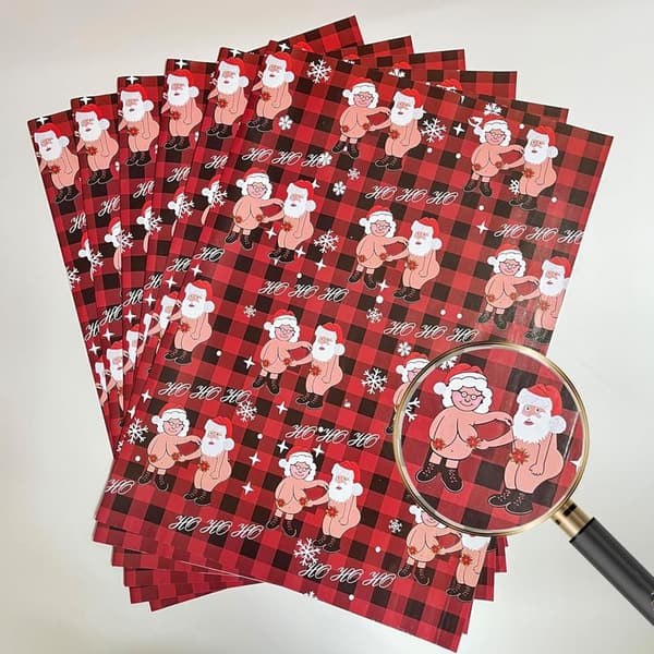 Naughty Santa Wrapping Paper for Winter Gifts - 20x28 Inches
