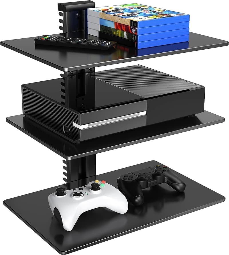 Floating Wall Shelf for DVD Players - Tempered Glass, 16.5lbs Limit