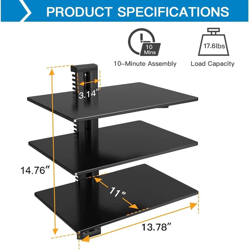 Floating Wall Shelf for DVD Players - Tempered Glass, 16.5lbs Limit