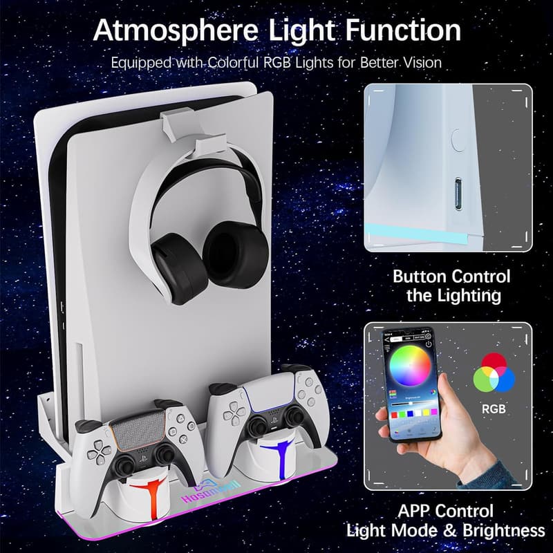 PS5 Wall Mount Kit & Charging Station with RGB Light