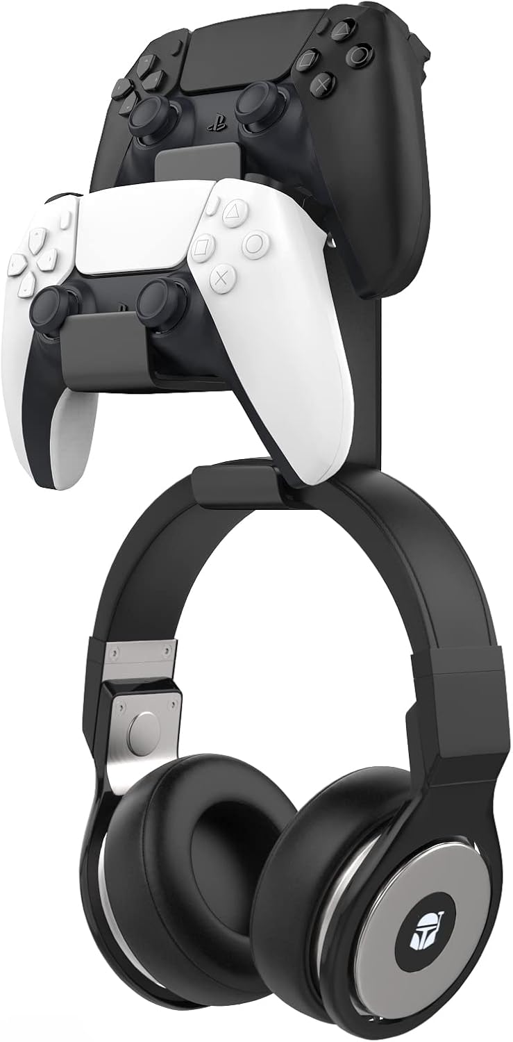 Controller Holder and Headphone Hanger for Game Consoles, Black