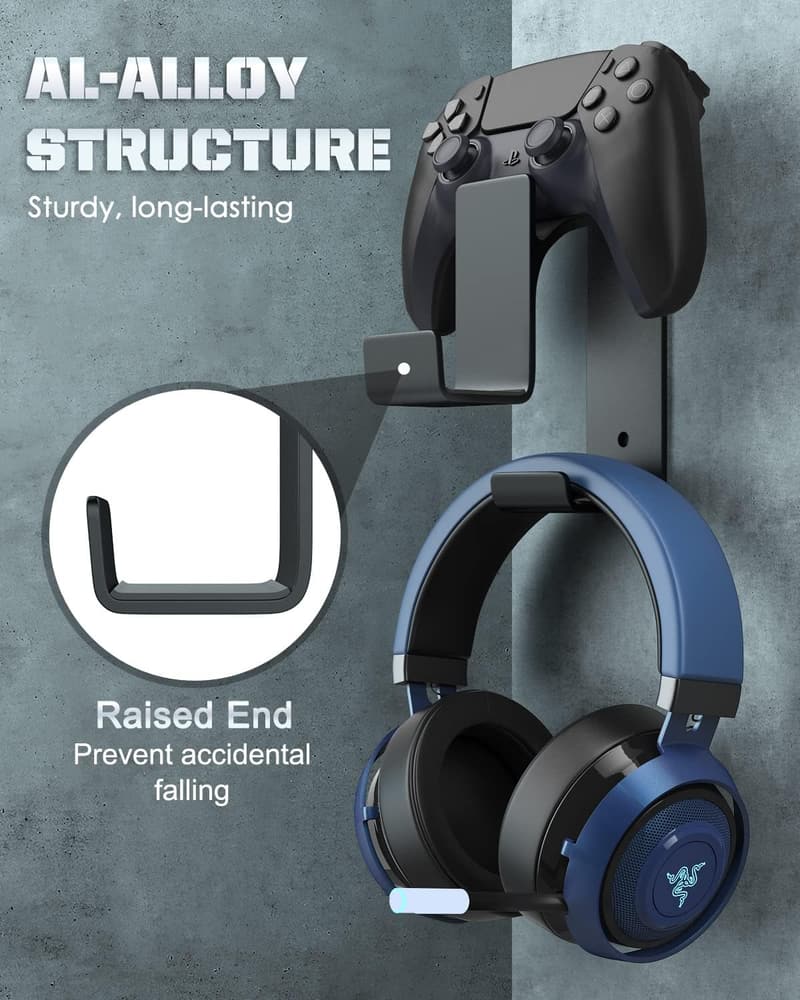 Controller Holder and Headphone Hanger for Game Consoles, Black