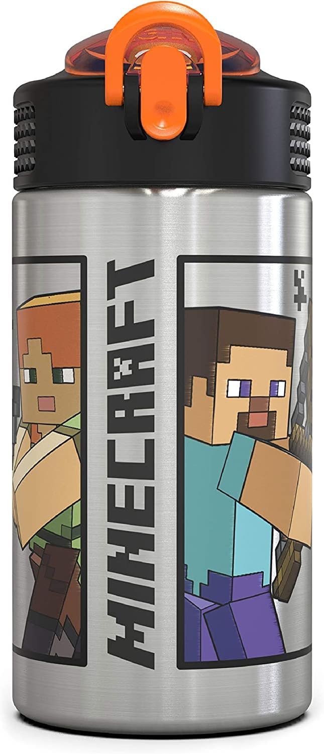 Minecraft Stainless Steel Water Bottle for Kids - 15.5 oz, BPA-Free