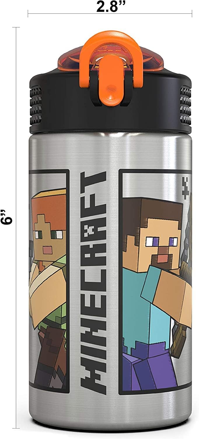 Minecraft Stainless Steel Water Bottle for Kids - 15.5 oz, BPA-Free