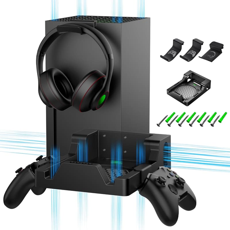 Xbox Series X Wall Mount with Controller Holders and Headphone Stand