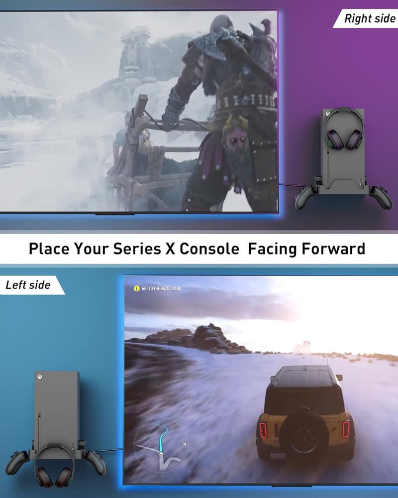 Xbox Series X Wall Mount with Controller Holders and Headphone Stand