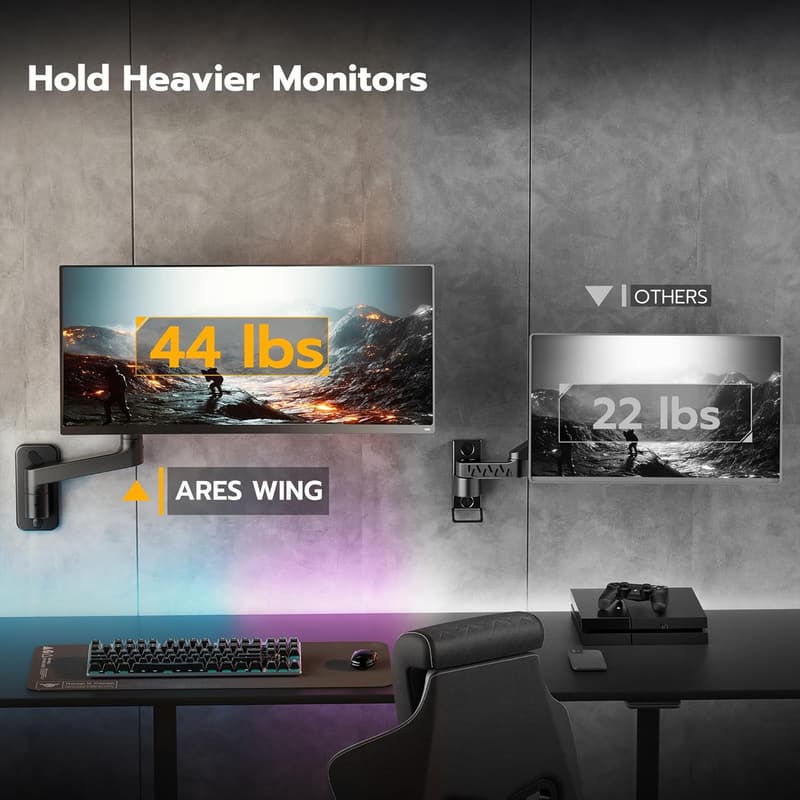 Adjustable Wall Mount Monitor Arm for Ultrawide Screens, Black