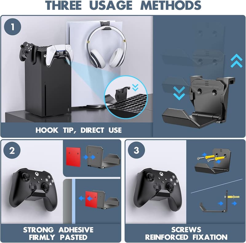 Controller Wall Mount and Headset Holder for PS5/Xbox/Switch