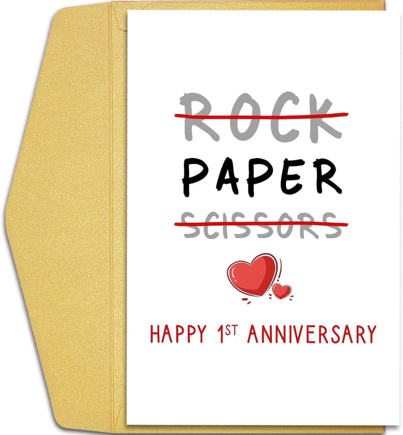 1st Anniversary Funny Greeting Card - Rock Paper Scissors