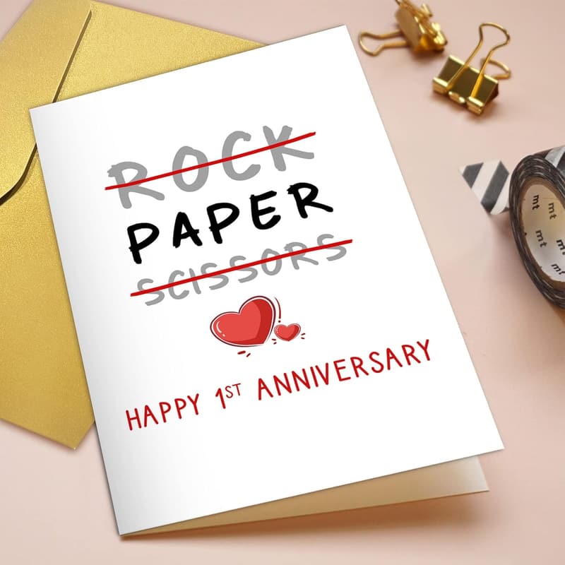 1st Anniversary Funny Greeting Card - Rock Paper Scissors