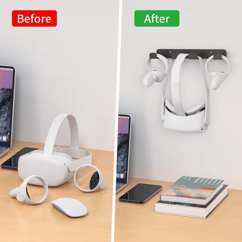 VR Headset Wall Mount & Controller Holder - Space Saving Stand