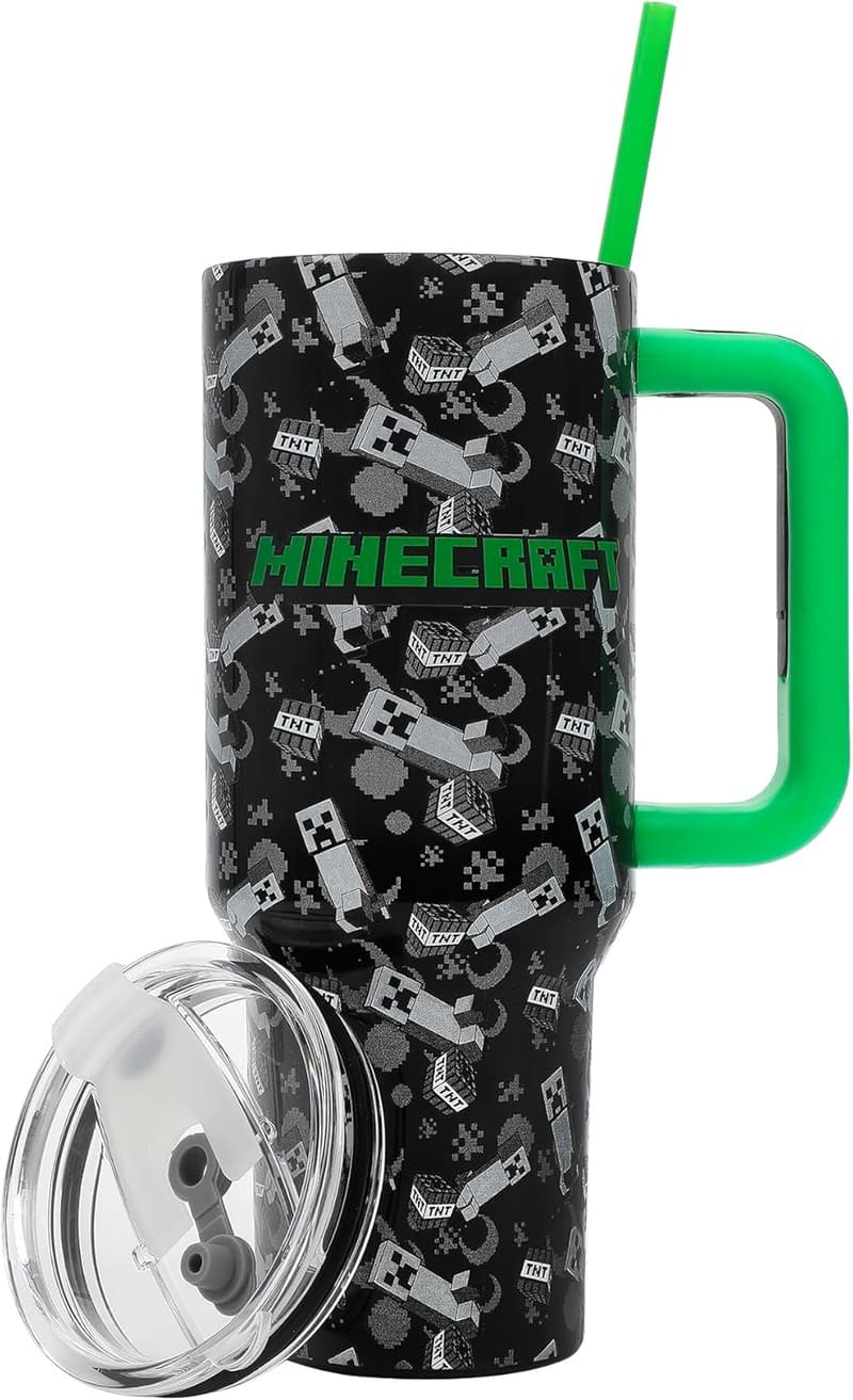 Minecraft Creeper & TNT 40 oz Black Stainless Steel Tumbler
