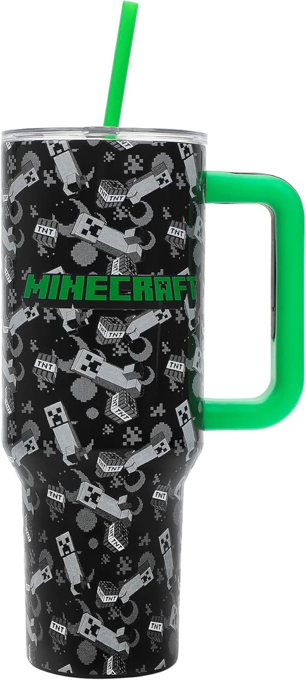 Minecraft Creeper & TNT 40 oz Black Stainless Steel Tumbler