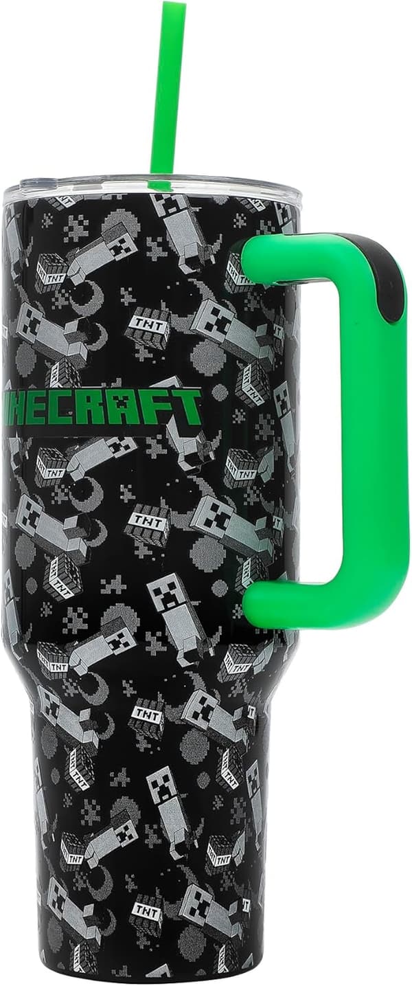 Minecraft Creeper & TNT 40 oz Black Stainless Steel Tumbler