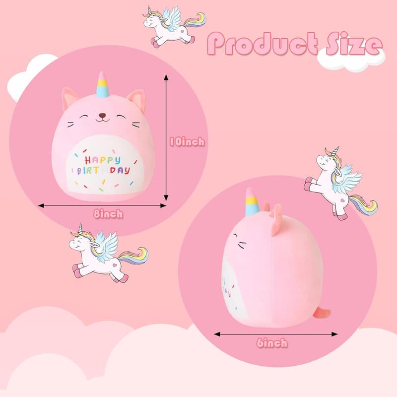 Cute Cat Plush Unicorn Stuffed Animal - 10 Inch Pink Plushie