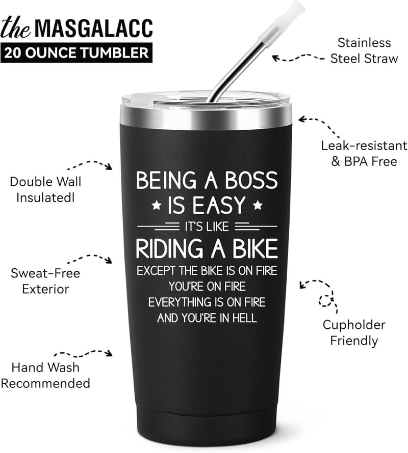 World's Best Boss Mug - 20oz Black Coffee Tumbler Gift