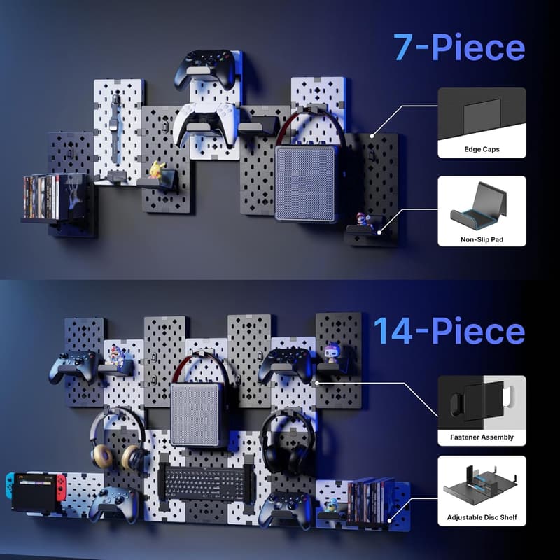 Modular Gaming Controller Wall Mount with Accessories, Black & White
