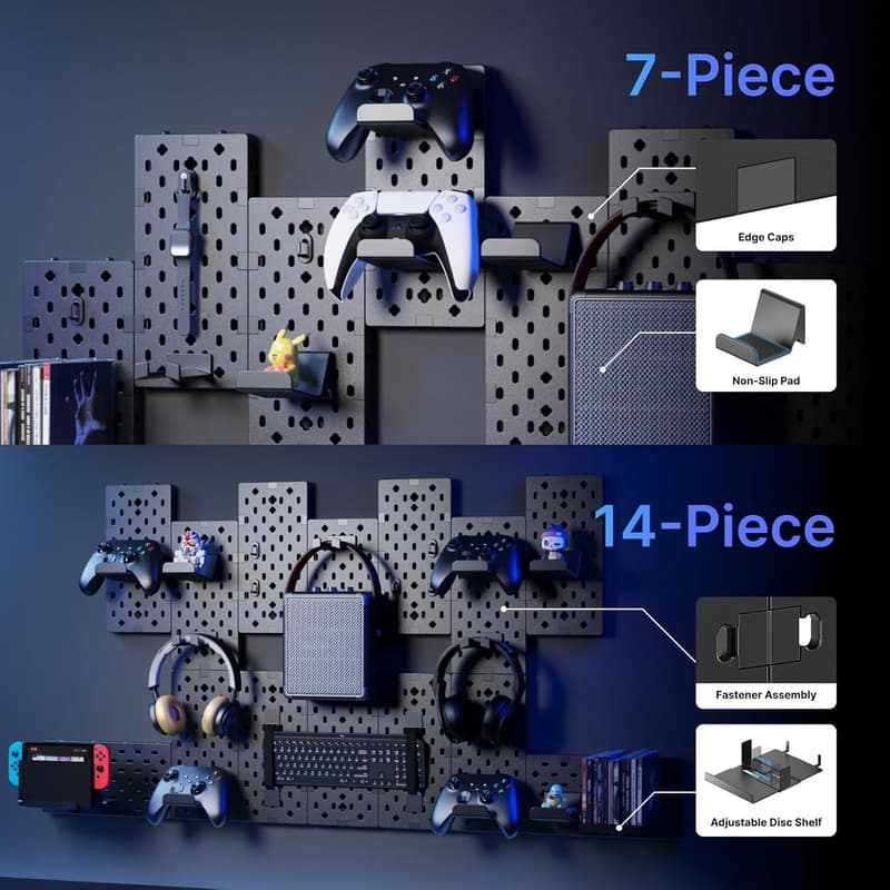 Modular Gaming Pegboard Wall Mount for Controllers & Headphones
