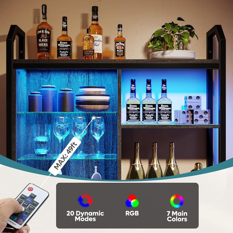 LED Gaming Wall Shelf with Adjustable Glass and 6 S-Hooks