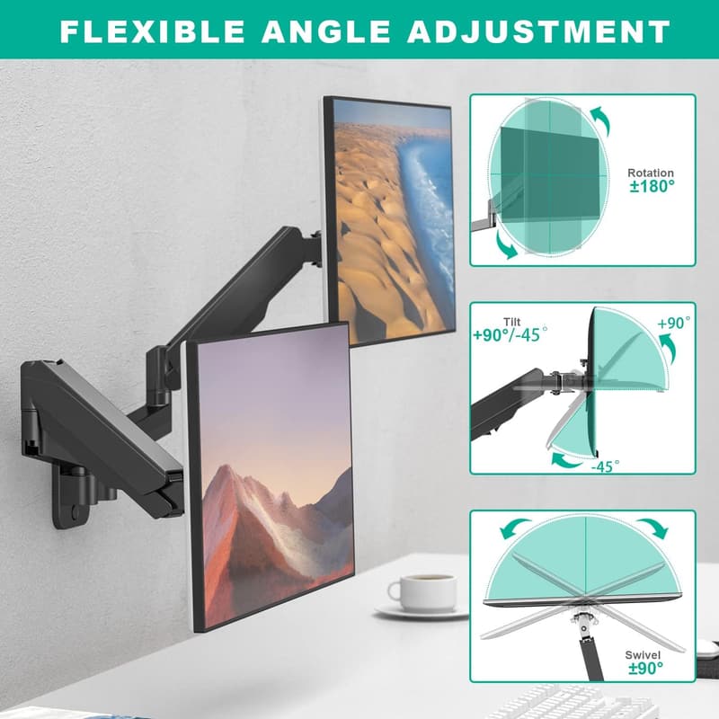 Height Adjustable Dual Monitor Wall Mount for 17-32