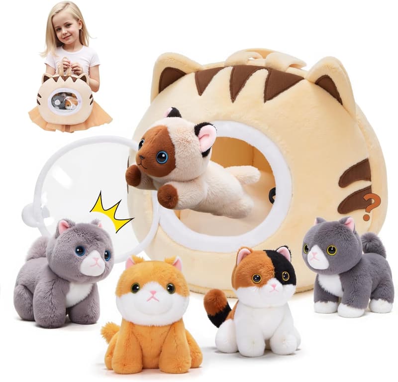Plush Cat Toy Set - Travel-Friendly 4 Soft Kittens for Kids