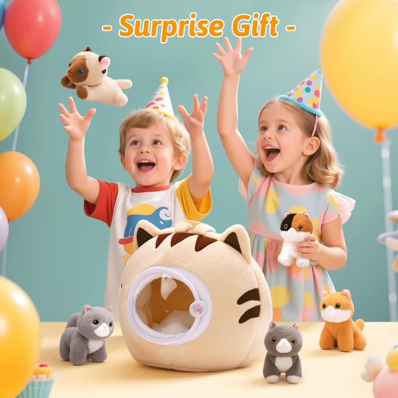 Plush Cat Toy Set - Travel-Friendly 4 Soft Kittens for Kids