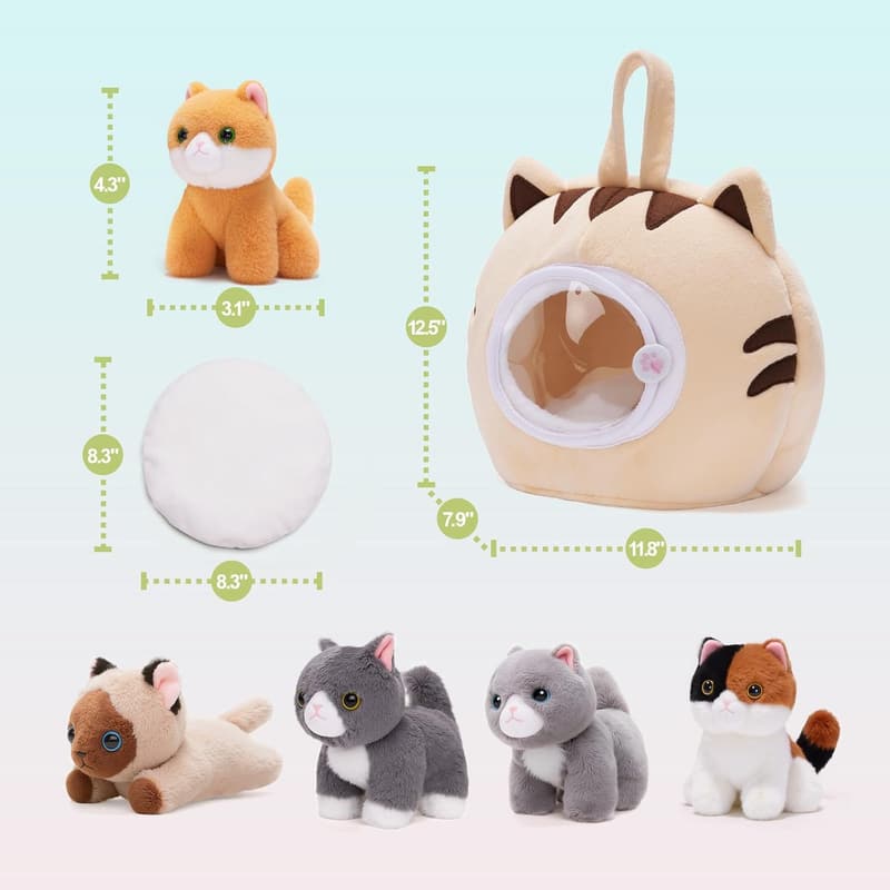 Plush Cat Toy Set - Travel-Friendly 4 Soft Kittens for Kids