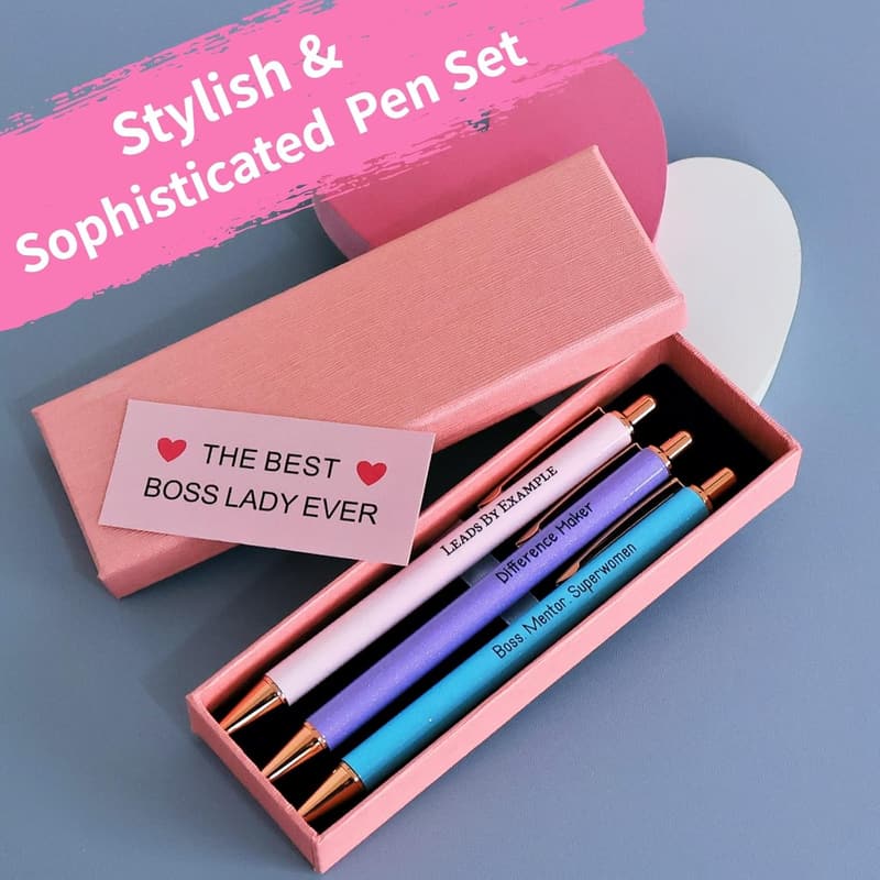 Boss Lady Inspirational Pen Set for Office Decor & Appreciation