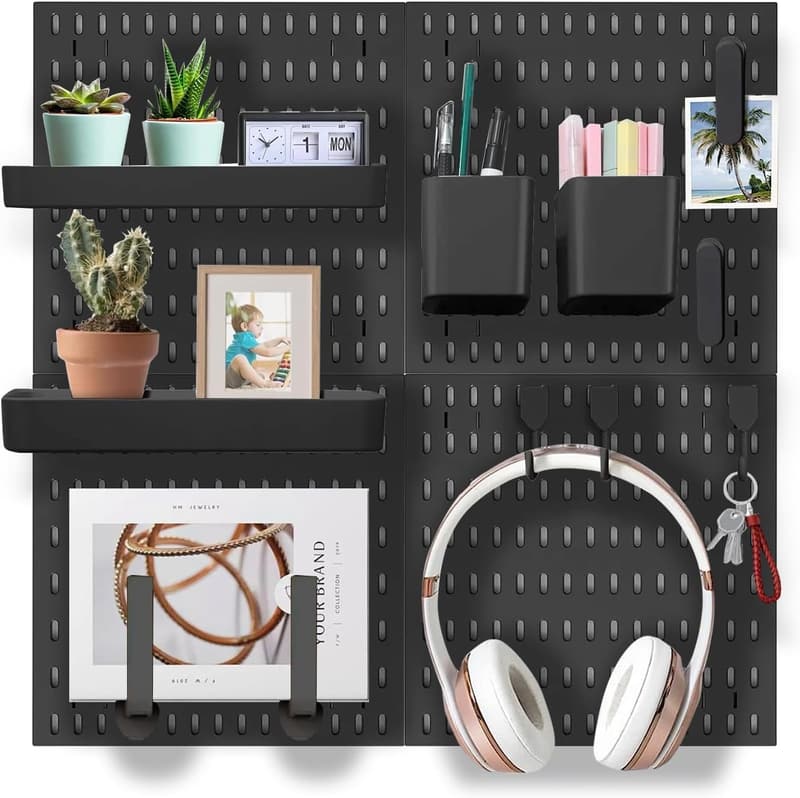 Wall Organizer Peg Board - Black Declutter Solution for Office & Gaming