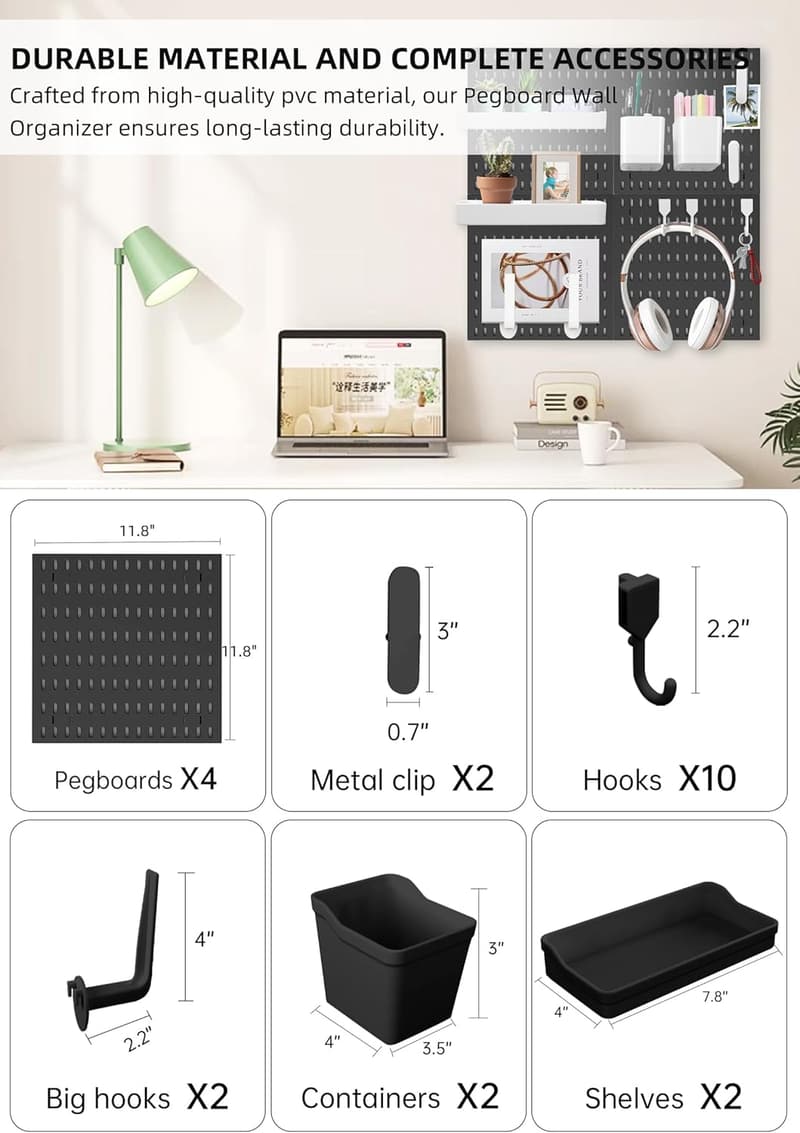 Wall Organizer Peg Board - Black Declutter Solution for Office & Gaming