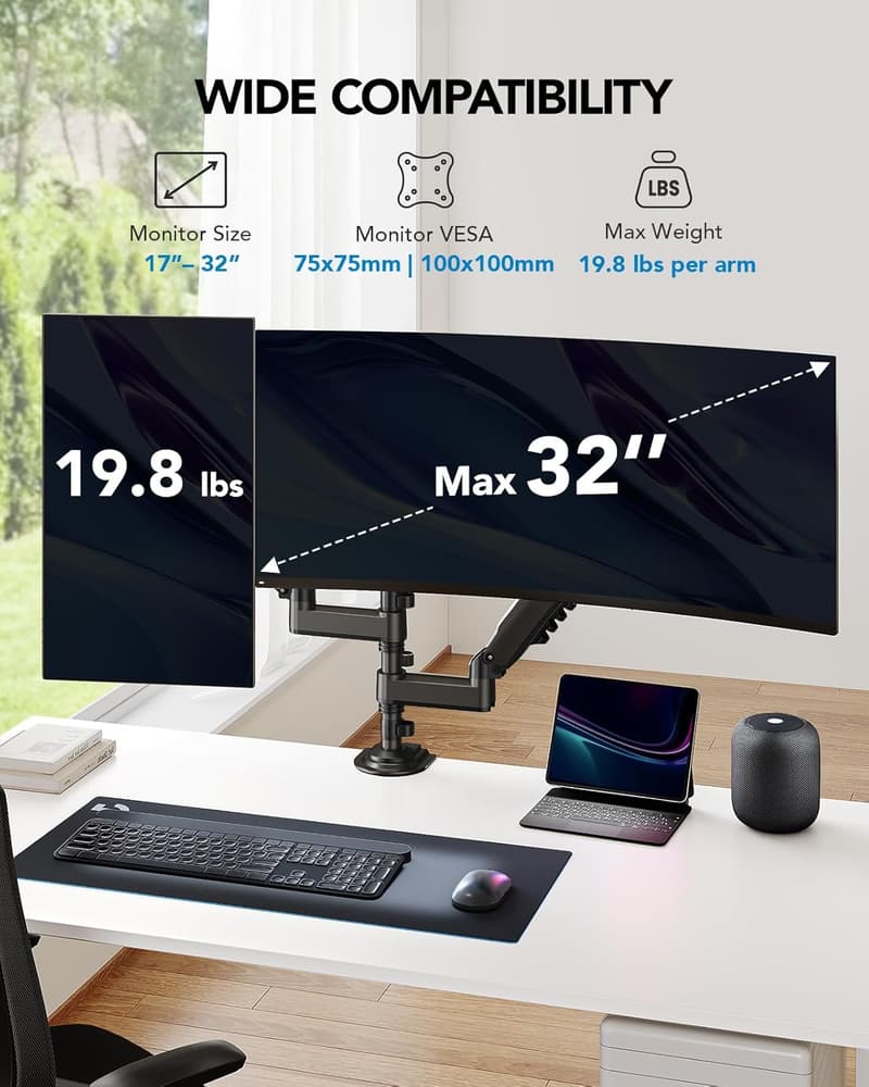 Ergonomic Dual Monitor Stand with Gas Spring Adjustment