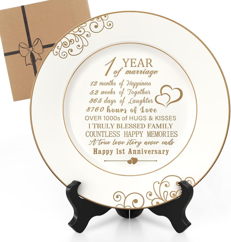 1st Anniversary Ceramic Plate with 24k Gold Foil