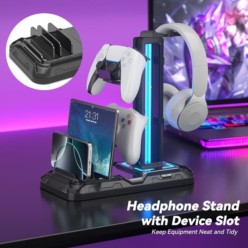 Gaming Headset Stand with Charging Station & 9 Light Modes