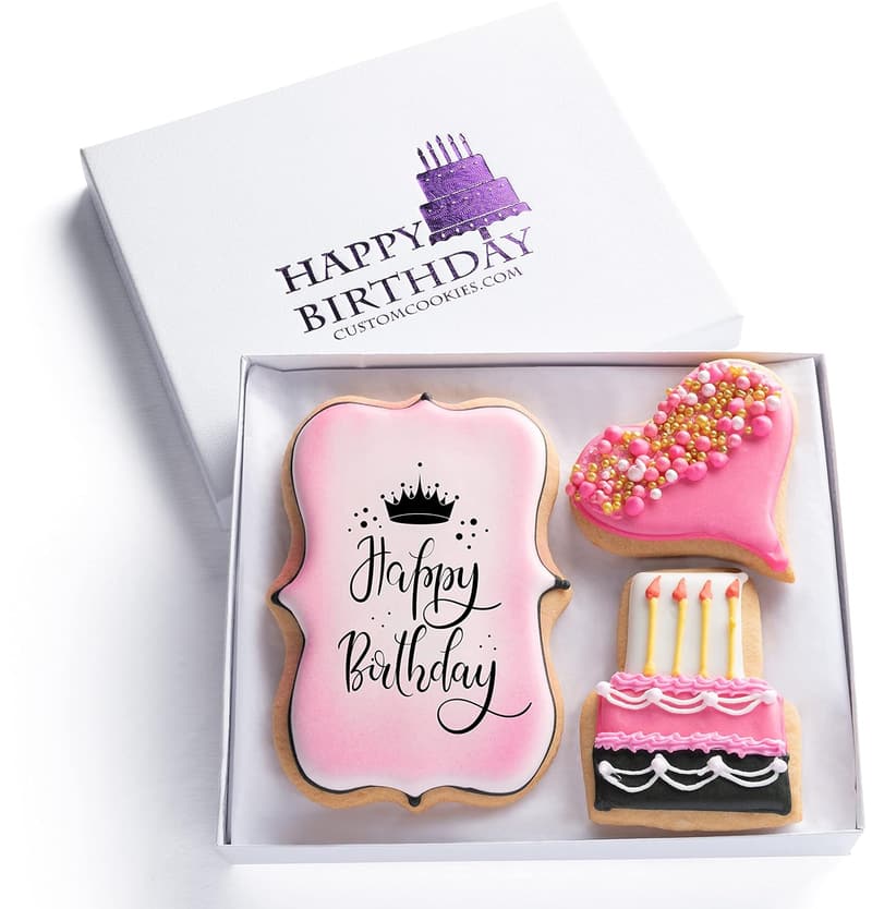 Custom Sugar Cookies Birthday Gift Basket - Hand Decorated Kosher Treats for Women