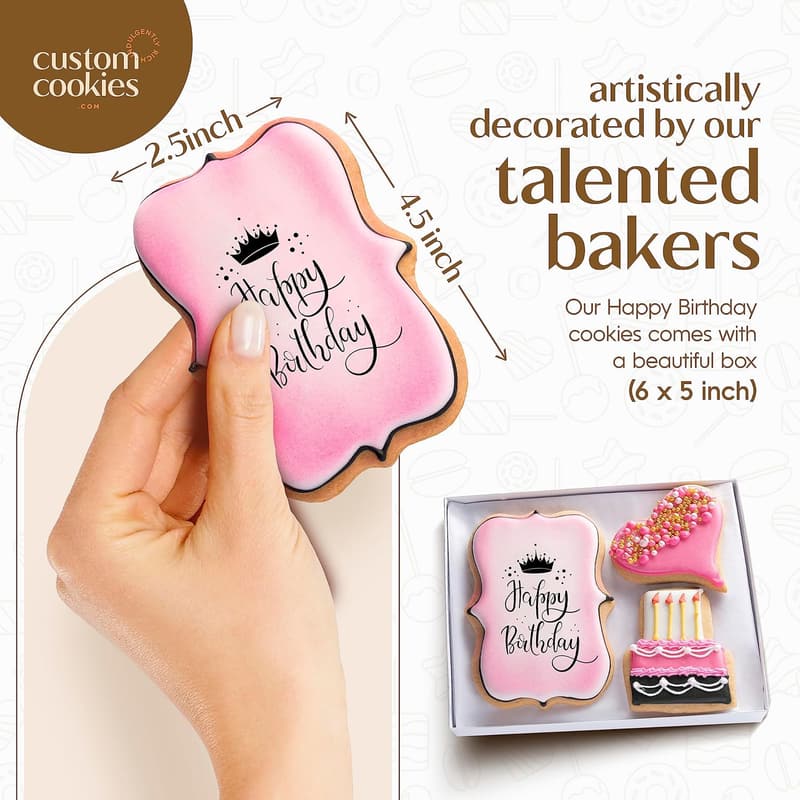 Custom Sugar Cookies Birthday Gift Basket - Hand Decorated Kosher Treats for Women